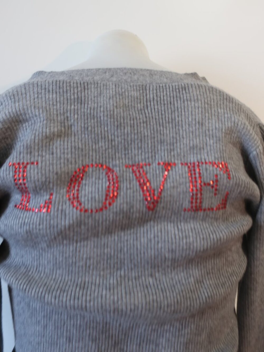NWT Womens Moving Forward Ribbed Gray Love Puff Shoulder Cardigan Sweater L